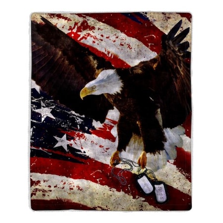 Hastings Home Sherpa Fleece Throw Blanket, American Flag Bald Eagle Print, Hypoallergenic Bed Blanket, Adults/Kids 552529PEZ